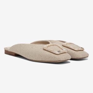 SAM‎ EDELMAN Lin Heels Slip on Mule| Natural Linen | Chic Square Toe | Size 8 |